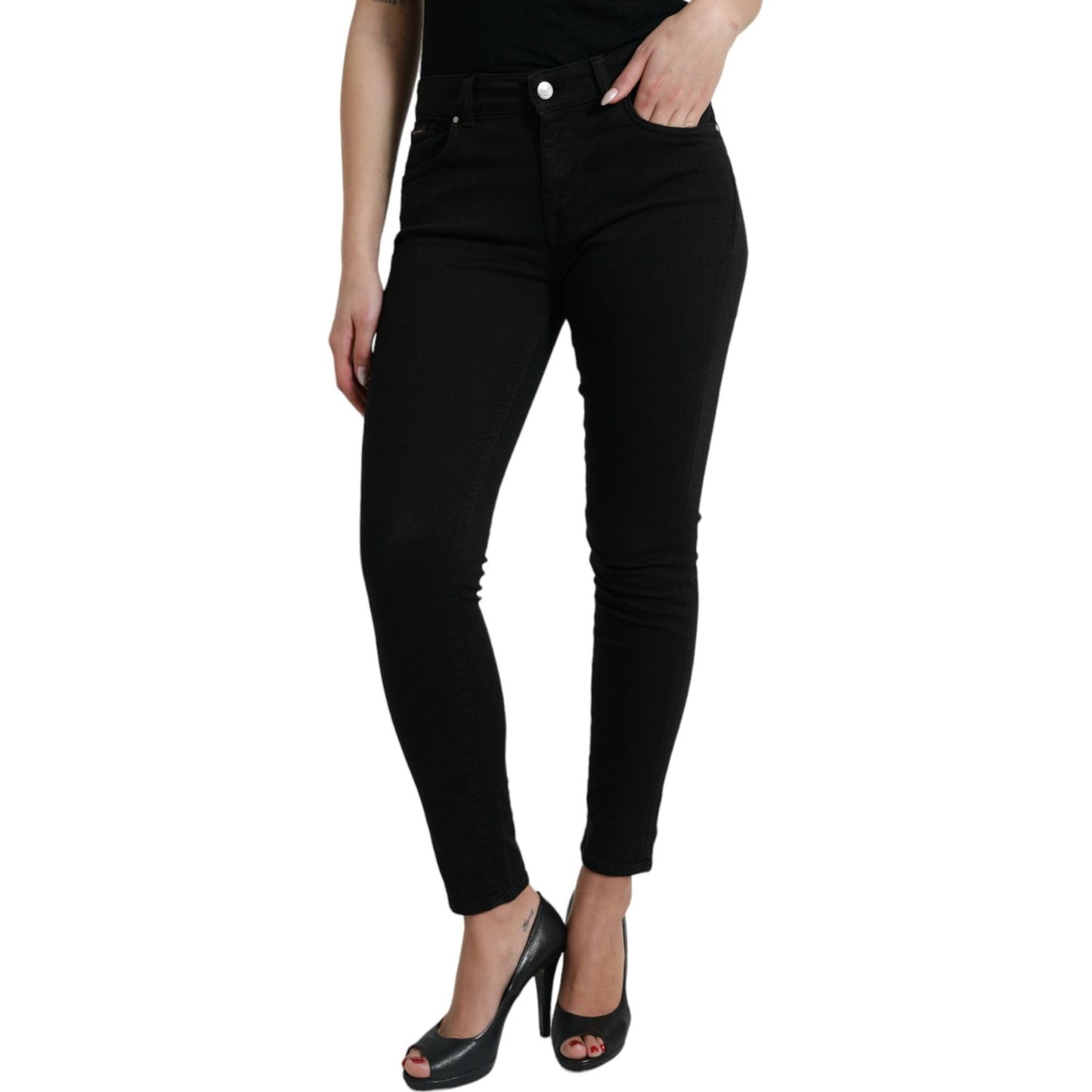 Chic Black Mid-Waist Stretch Jeans