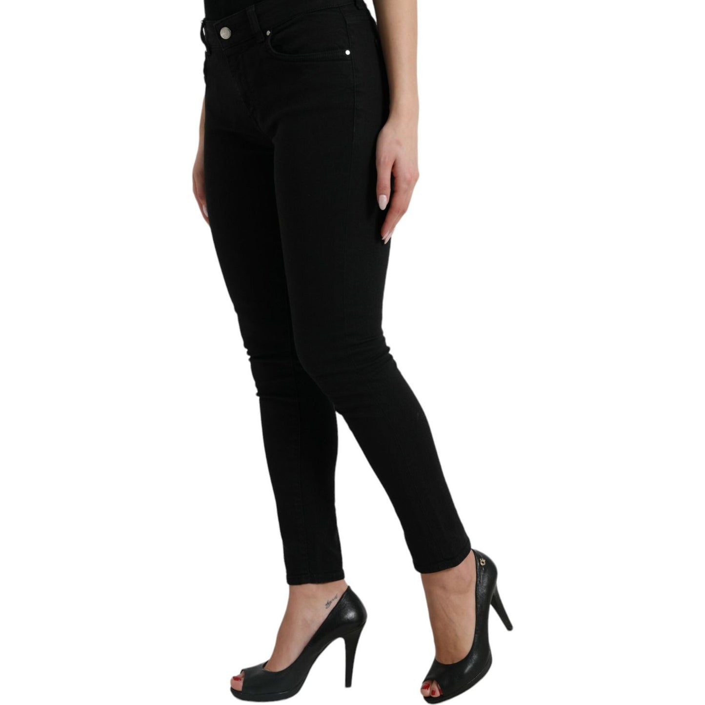 Chic Black Mid-Waist Stretch Jeans