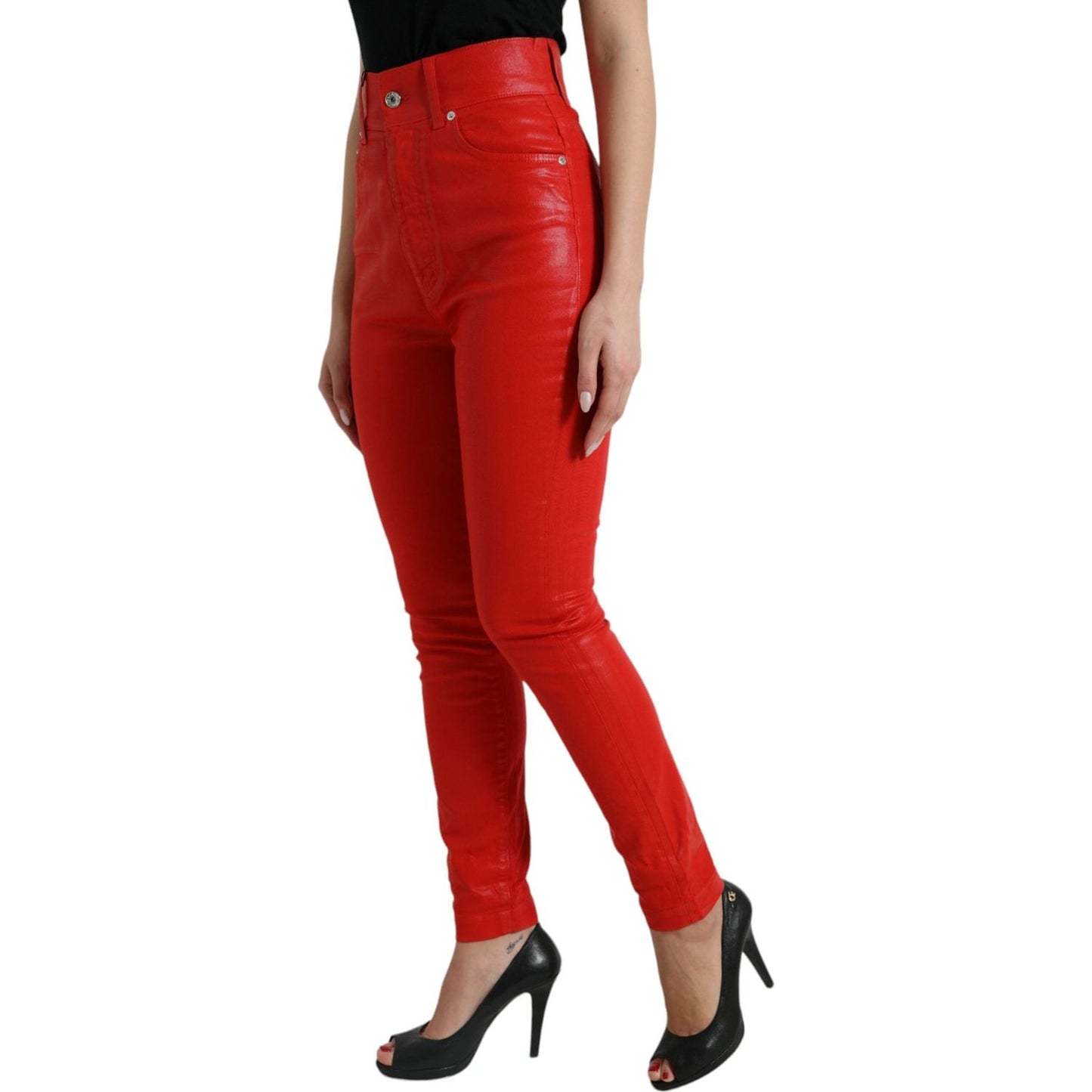 Elegant High-Waist Stretch Denim in Red