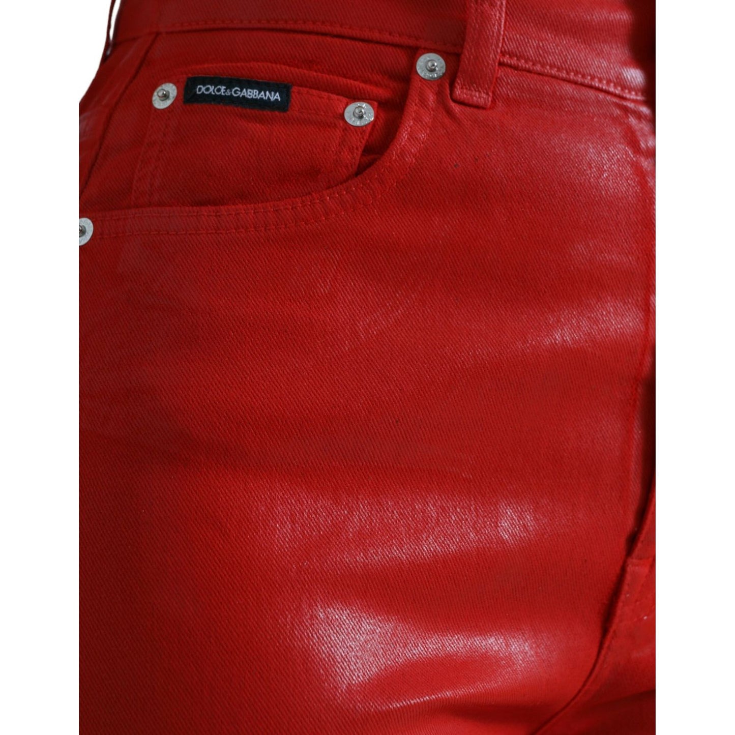 Elegant High-Waist Stretch Denim in Red