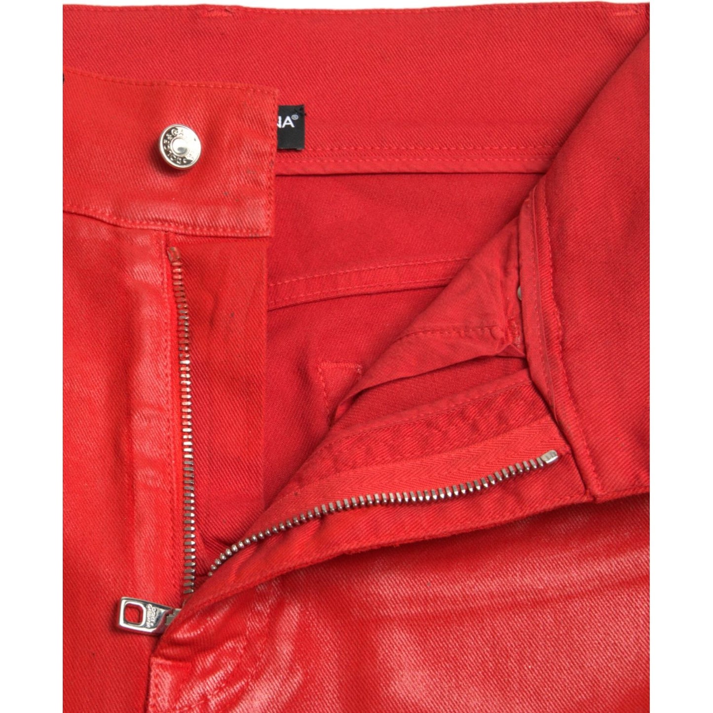 Elegant High-Waist Stretch Denim in Red