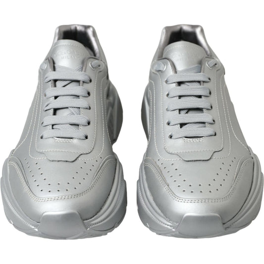 Elegant Silver Calfskin Leather Sneakers