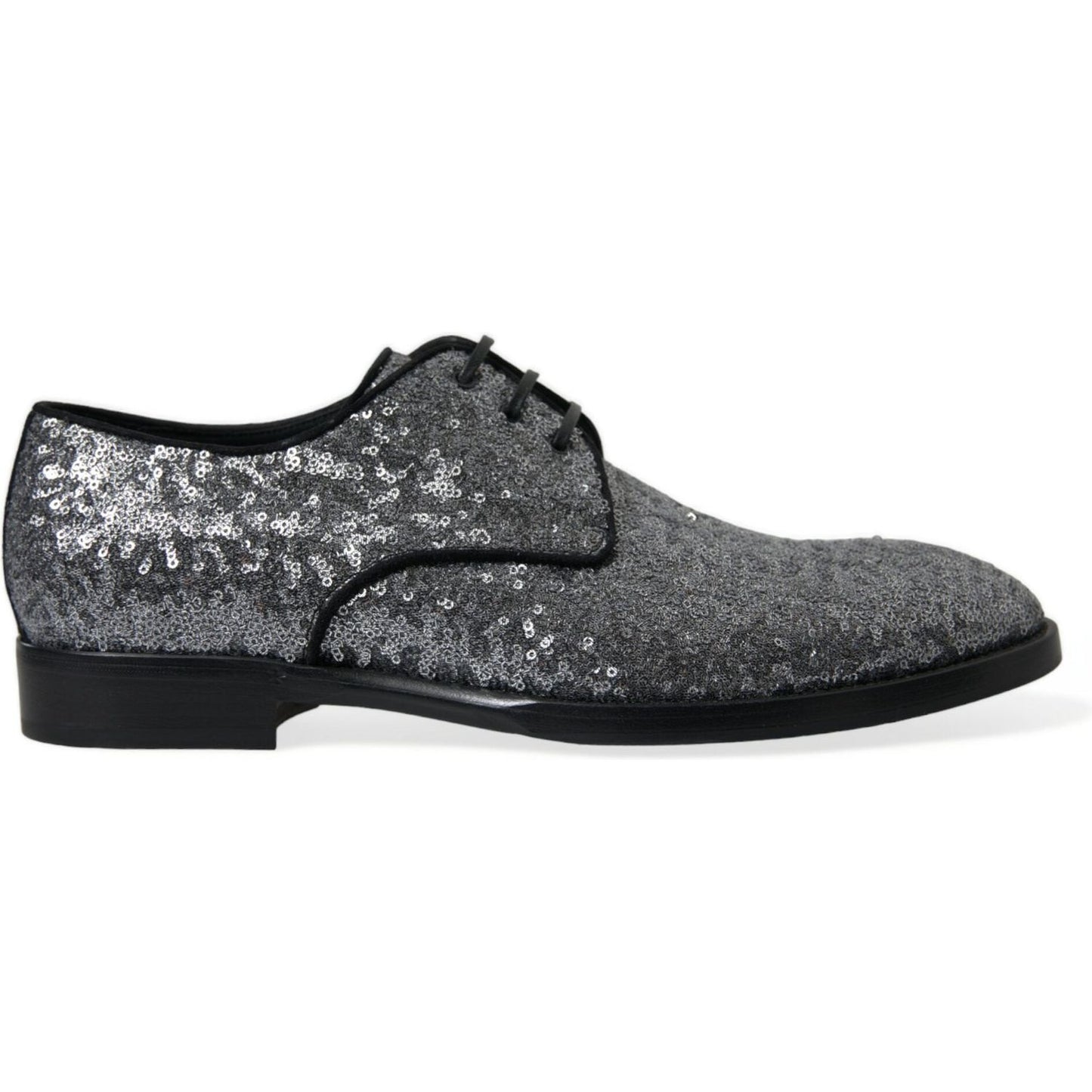 Dolce & Gabbana Silver Sequined Lace Up Men Derby Dress Shoes