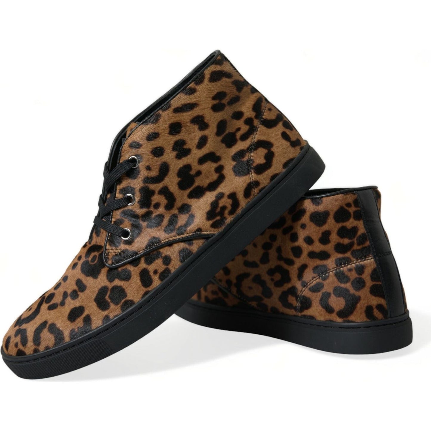 Dolce & Gabbana Brown Leopard Pony Hair Leather Sneakers Shoes