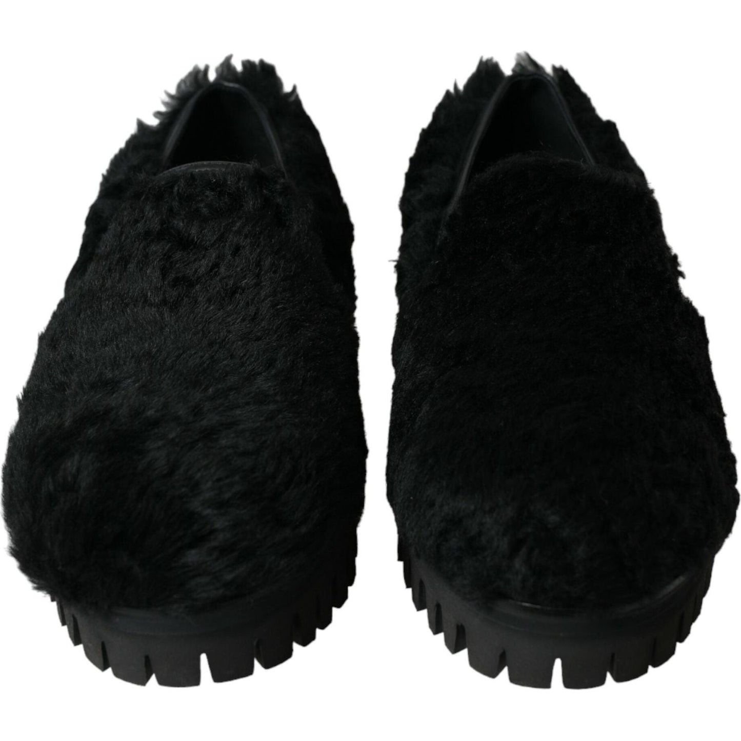 Elegant Black Fur Slip On Loafers for Men