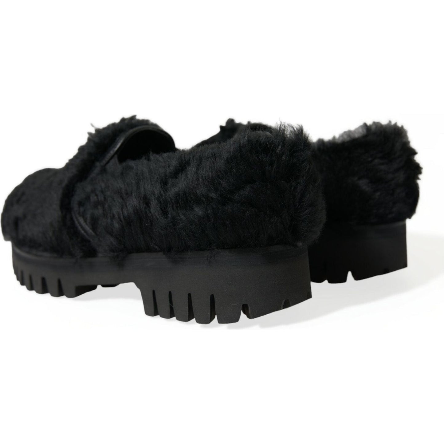 Elegant Black Fur Slip On Loafers for Men