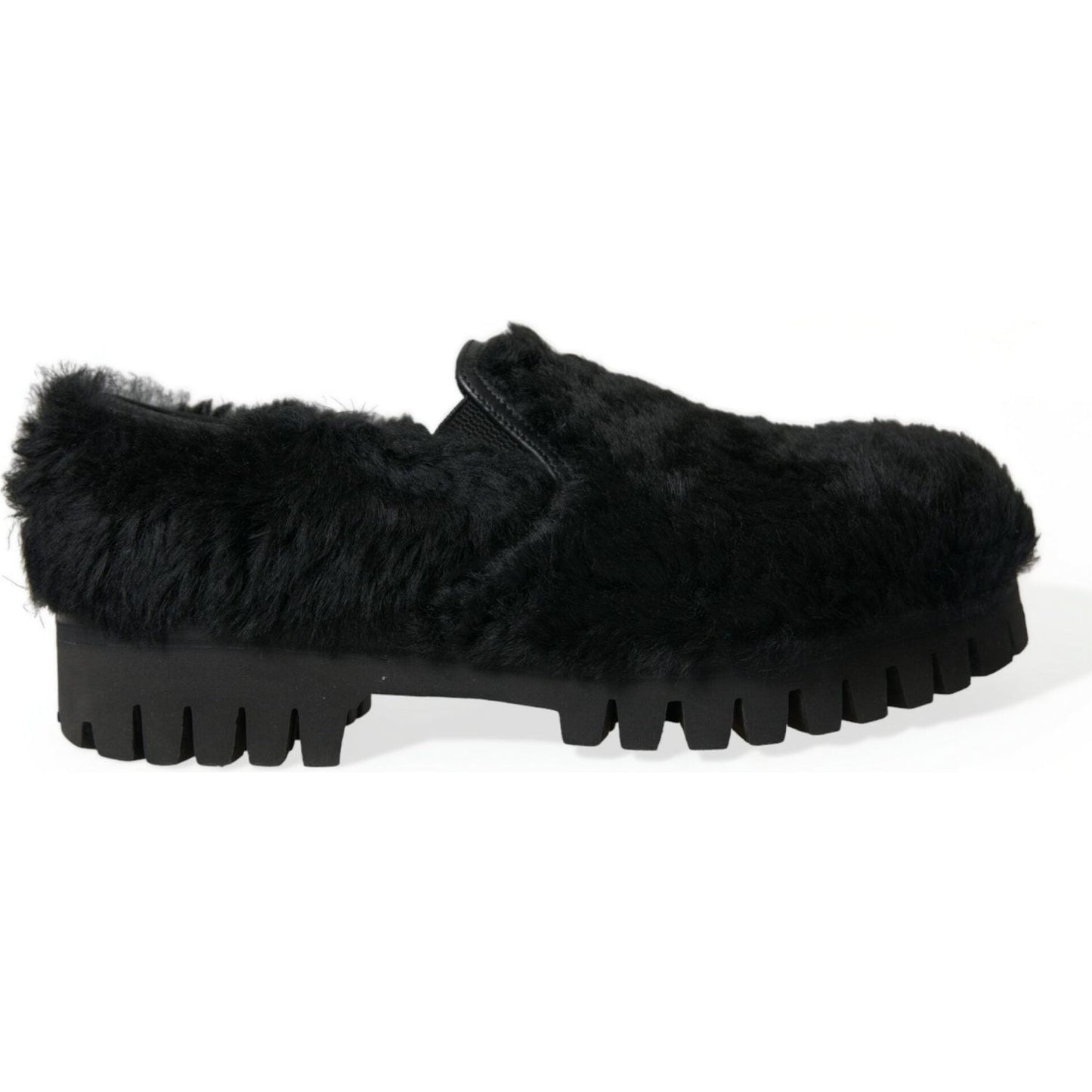 Elegant Black Fur Slip On Loafers for Men