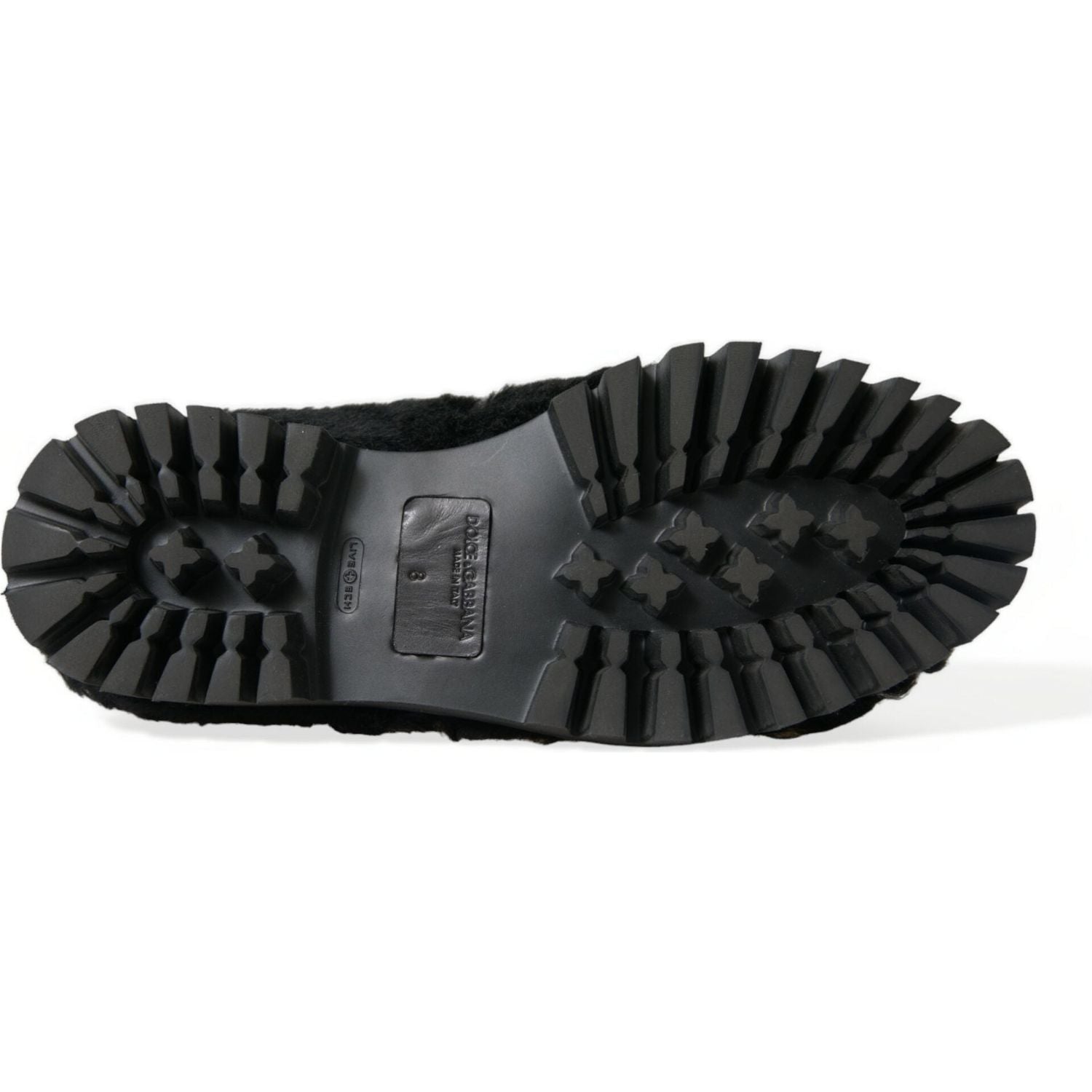 Dolce & Gabbana Black Fur Leather Slippers Dress Shoes