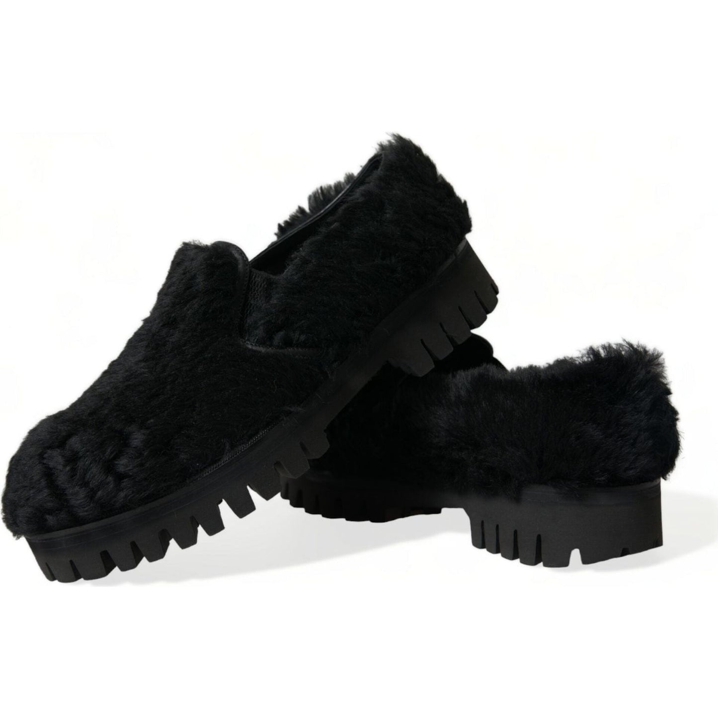 Elegant Black Fur Slip On Loafers for Men