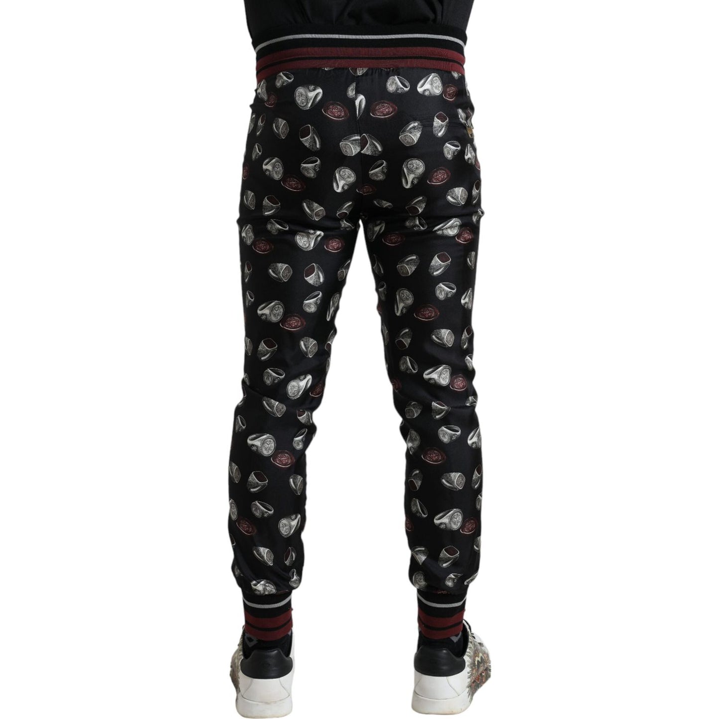 Elegant Silk Jogging Trousers with Ring Print