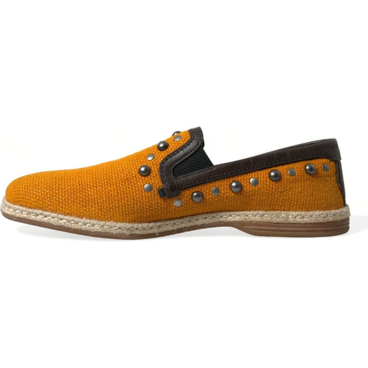 Dolce & Gabbana Orange Linen Leather Studded Loafers Shoes