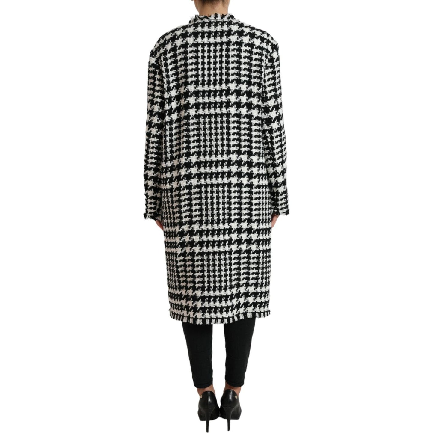 Elegant Houndstooth Long Trench Coat