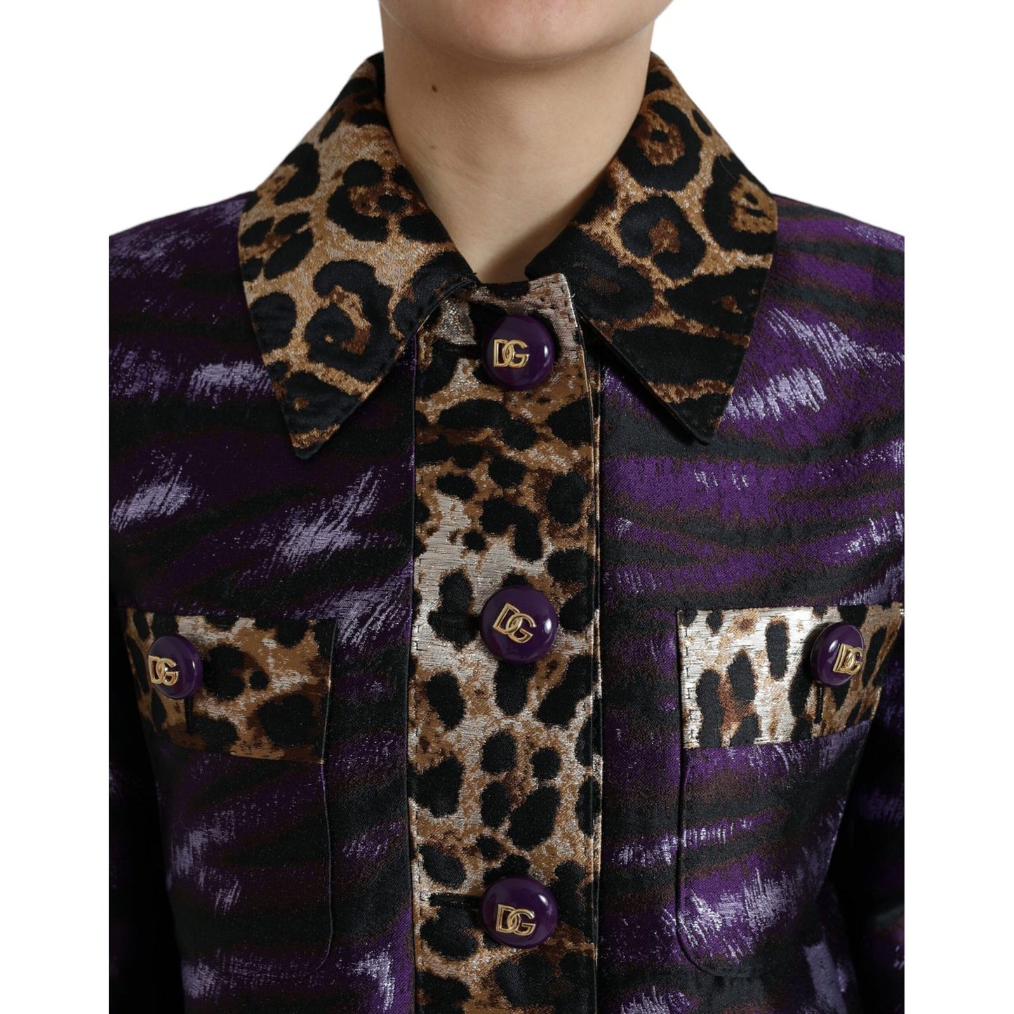 Dolce & Gabbana Purple Lamé Jacquard Tiger Print Coat Jacket
