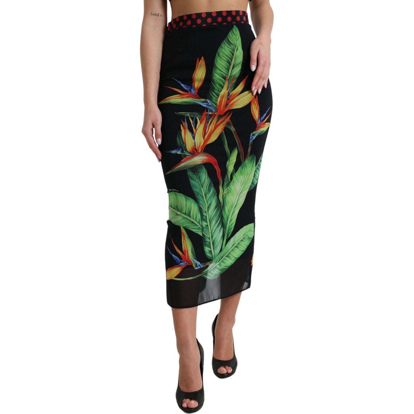 Floral High Waist Silk Midi Skirt