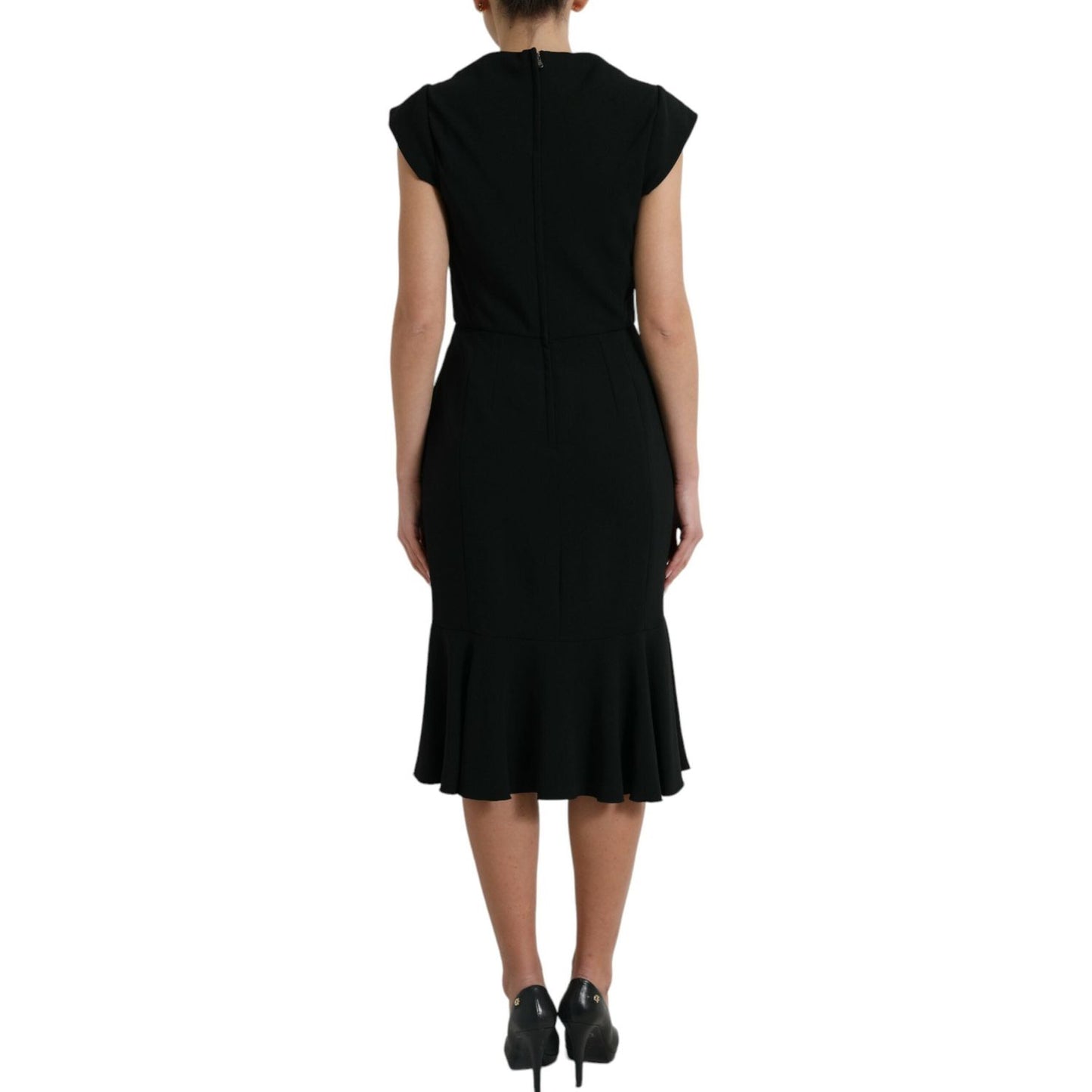 Elegant Black Stretch Cady Midi Dress