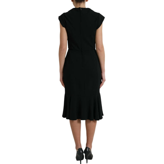 Elegant Black Stretch Cady Midi Dress