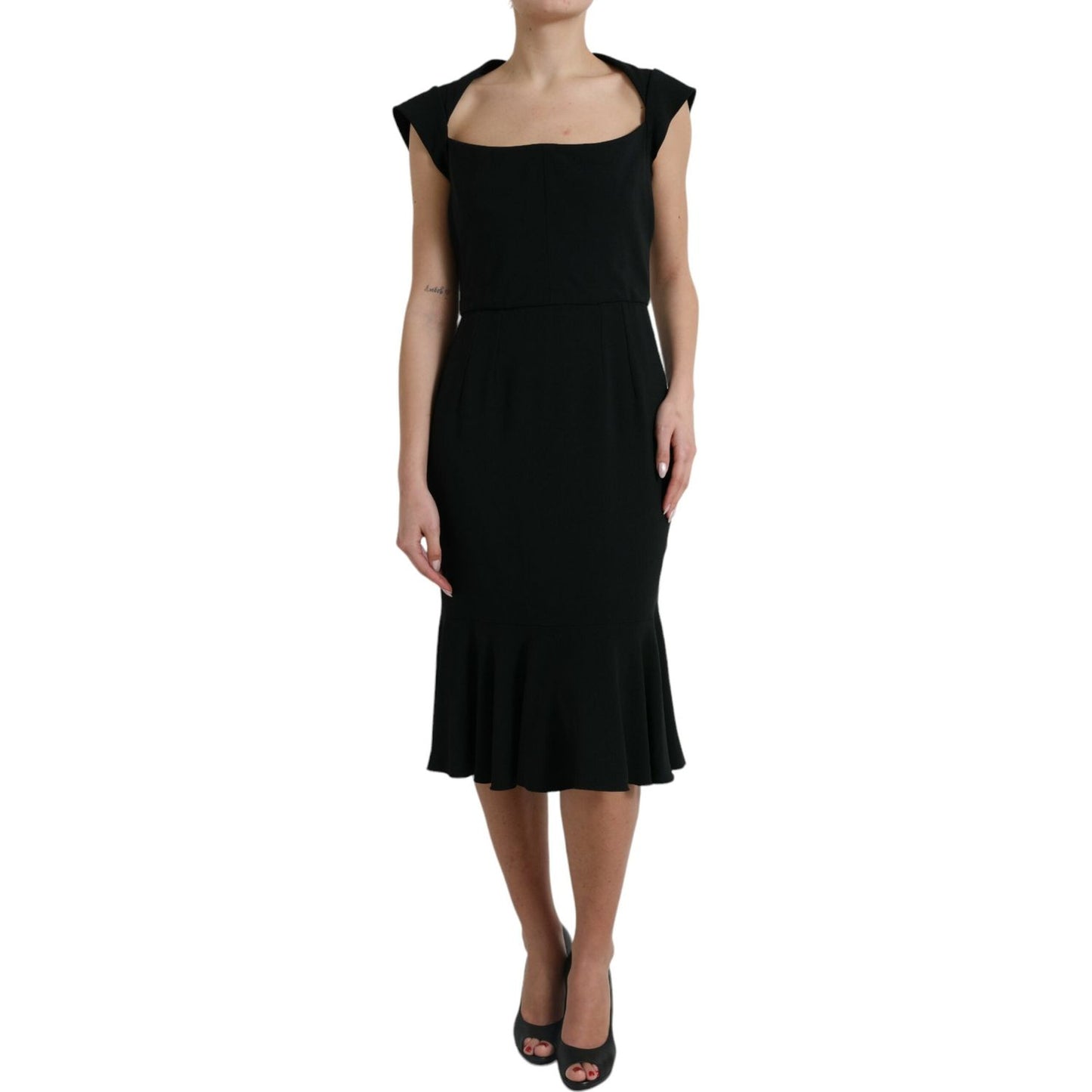 Elegant Black Stretch Cady Midi Dress