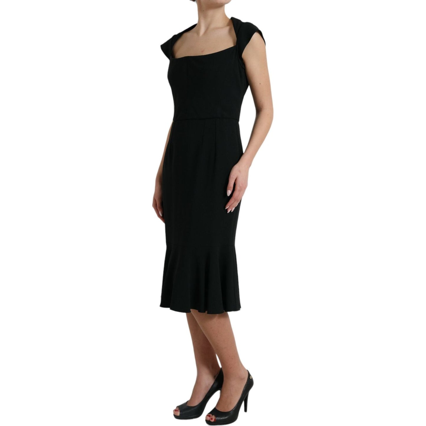 Elegant Black Stretch Cady Midi Dress