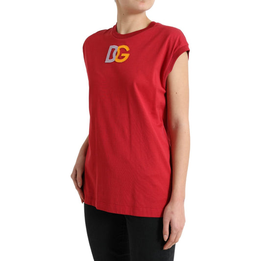 Elegant Red Cotton Crew Neck Tank Top