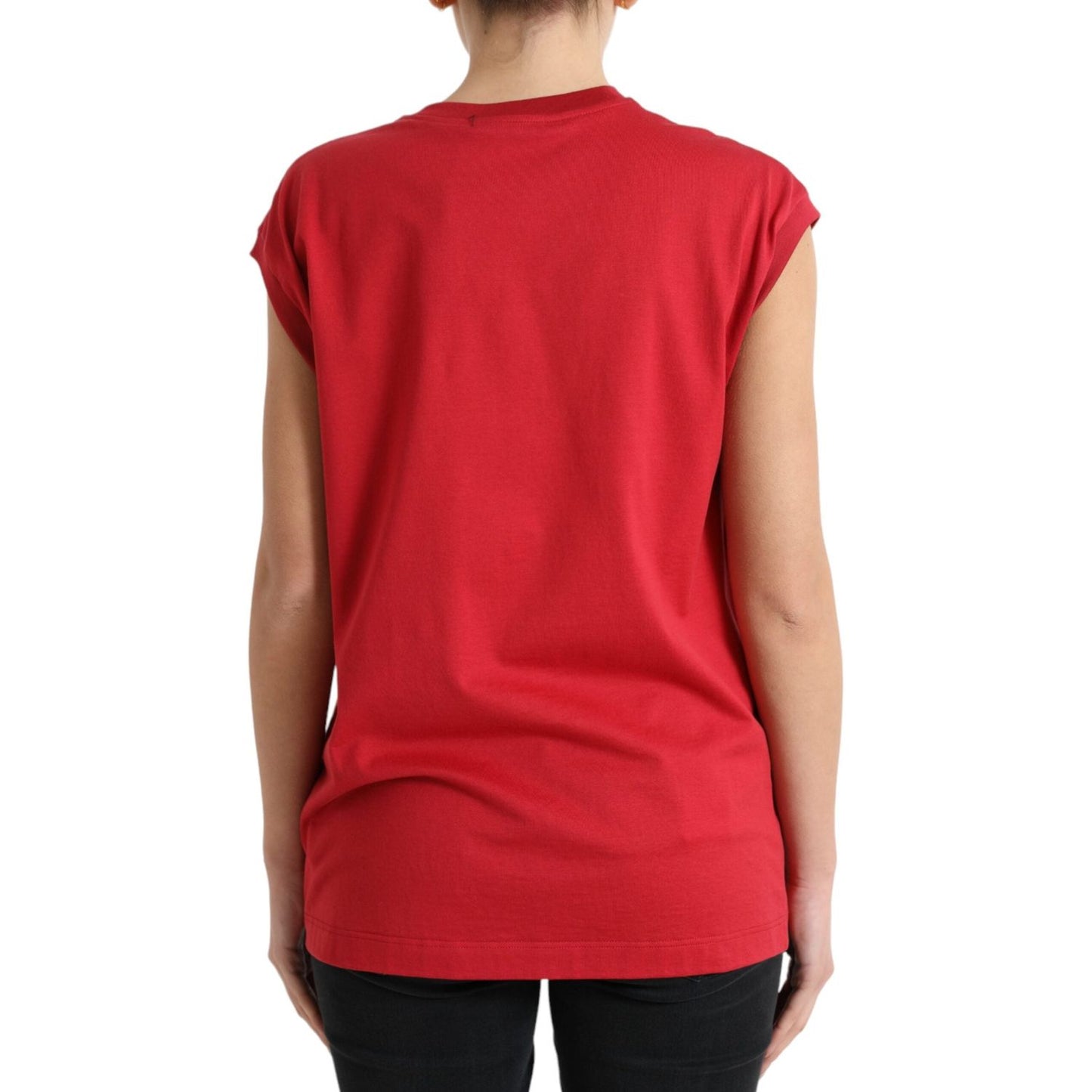 Elegant Red Cotton Crew Neck Tank Top