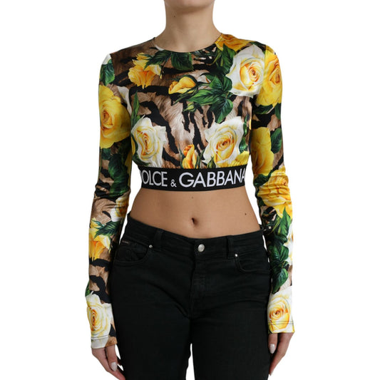 Elegant Floral Cropped Blouse Top Dolce & Gabbana