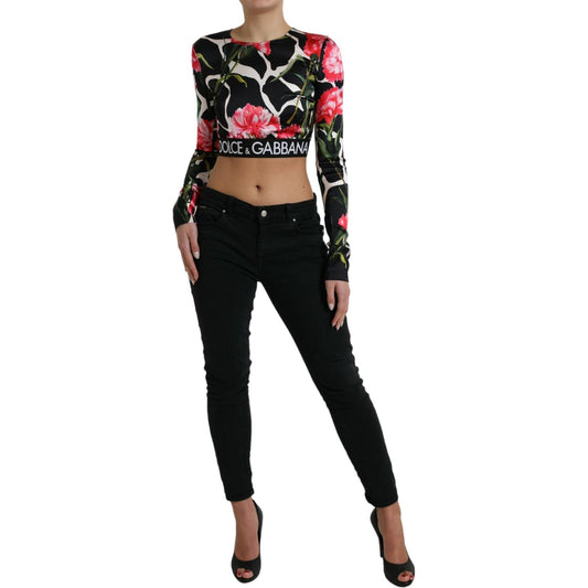 Elegant Floral Cropped Blouse Top Dolce & Gabbana