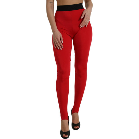 Elegant Red High Waist Leggings Pants