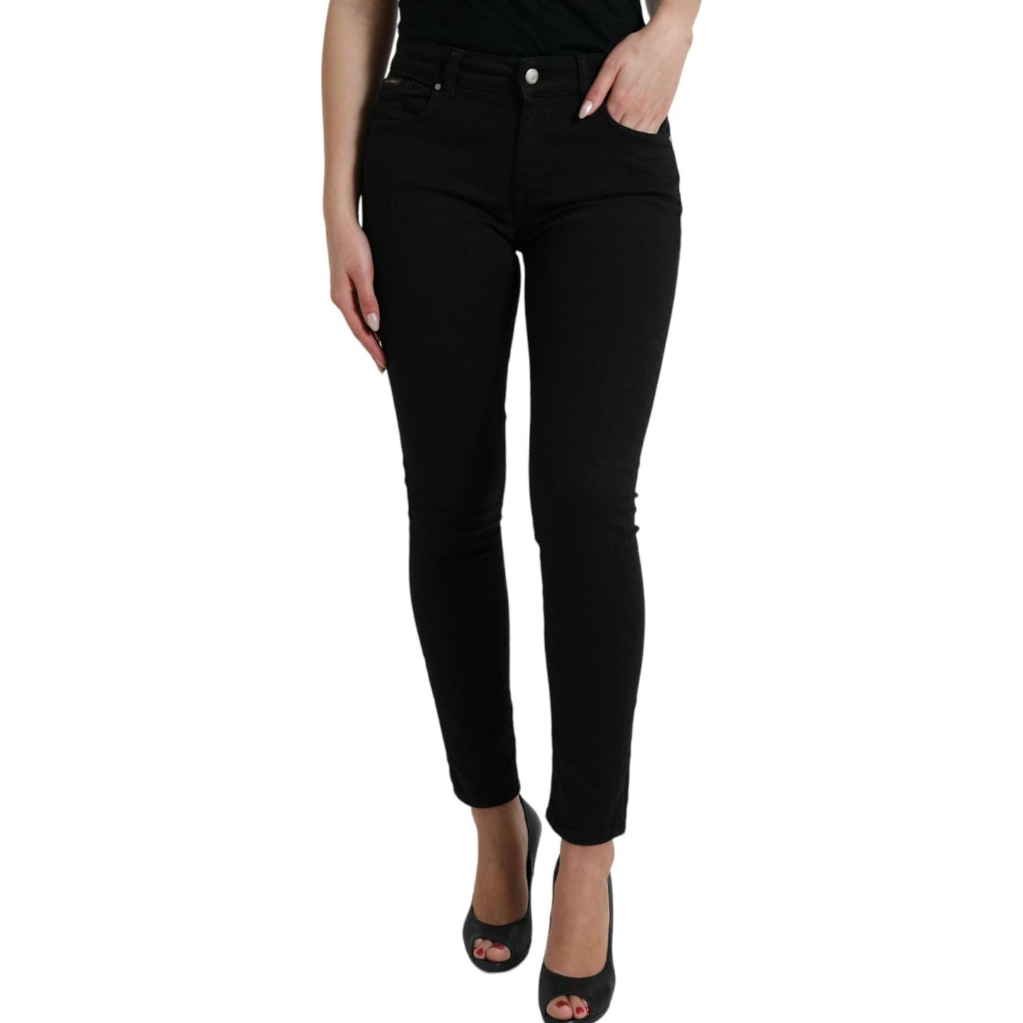 Elegant Black Mid-Waist Stretch Jeans