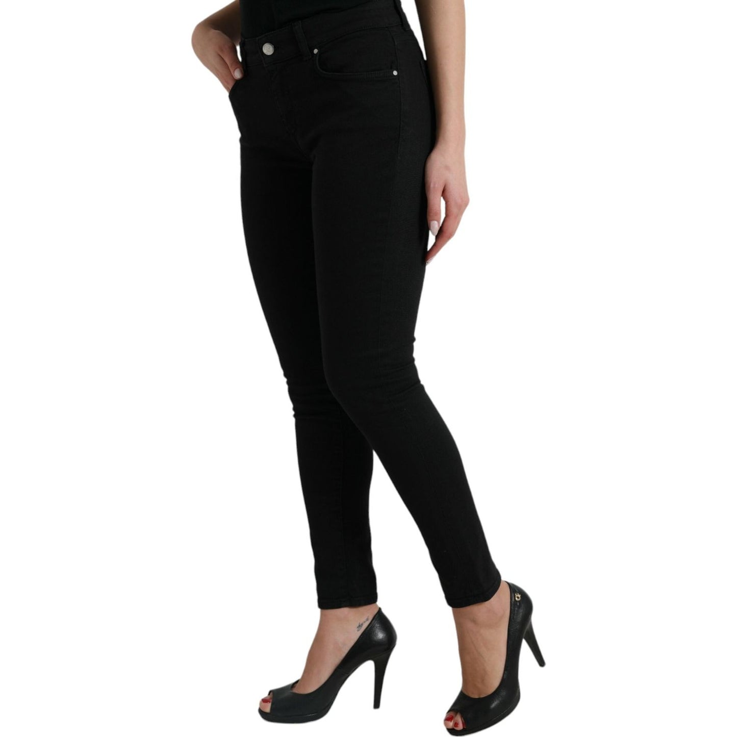 Elegant Black Mid-Waist Stretch Jeans