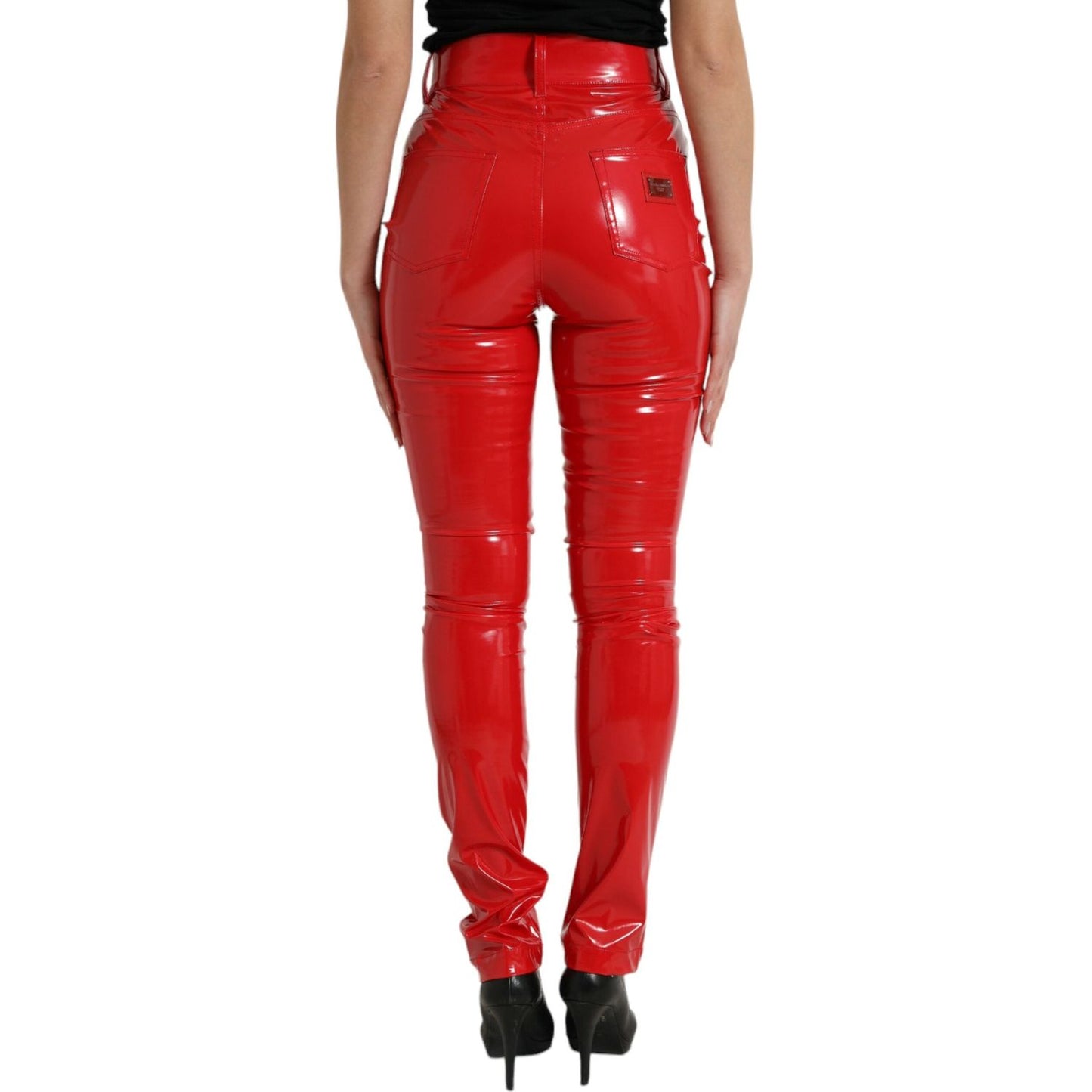 High Waist Red Skinny Pants - Sleek and Chic