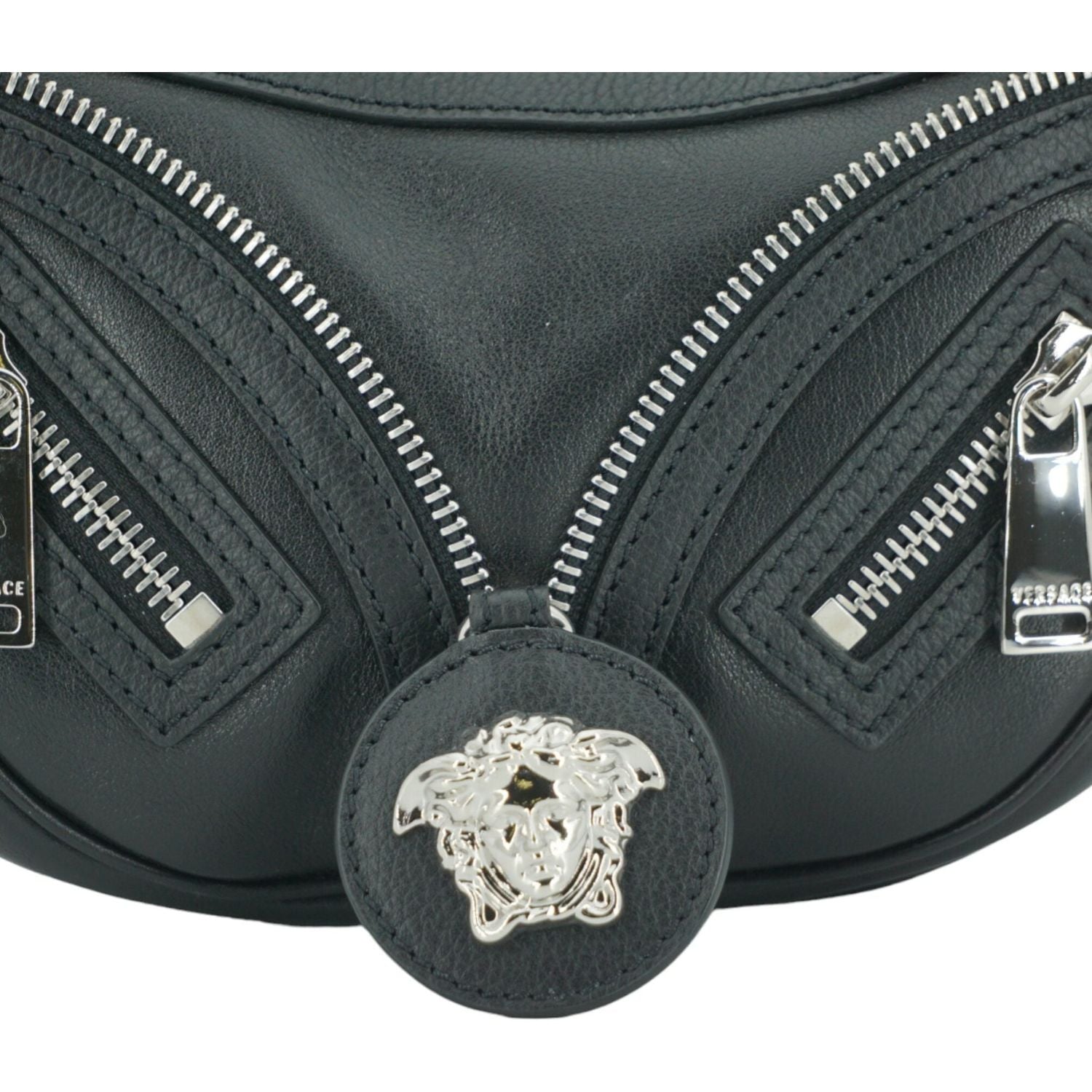 Versace Black Calf Leather Hobo Mini Shoulder Bag