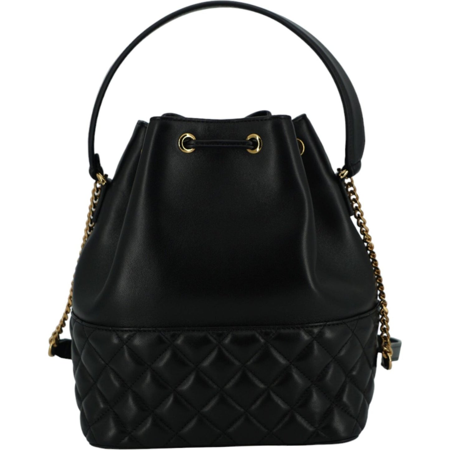 Elegant Black Leather Medusa Bucket Shoulder Bag