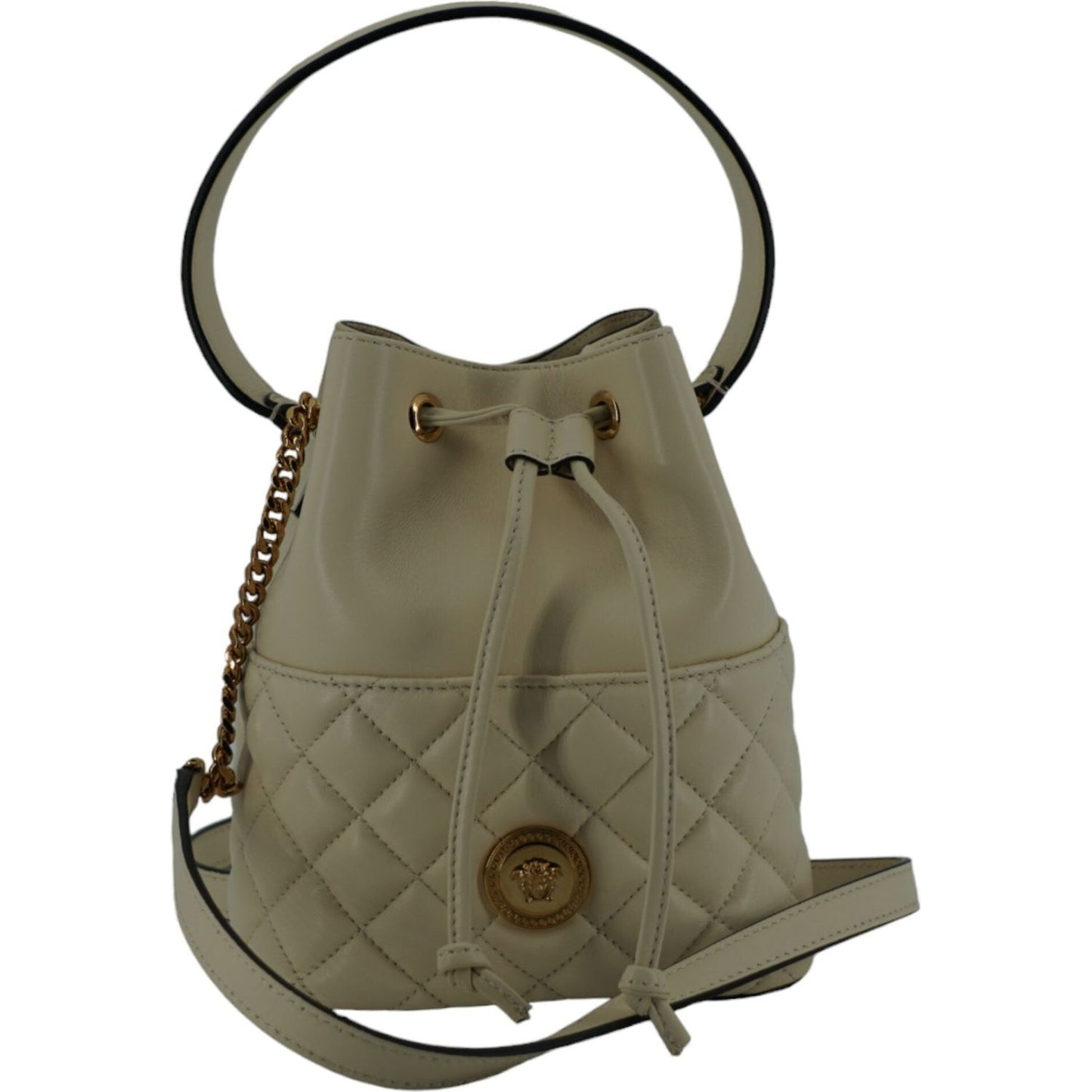 Elegant Small White Leather Bucket Shoulder Bag