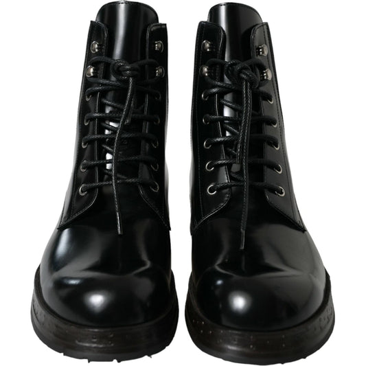 Elegant Black Leather Mid Calf Men's Boots