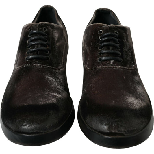 Elegant Brown Velvet Oxford Lace-up Shoes