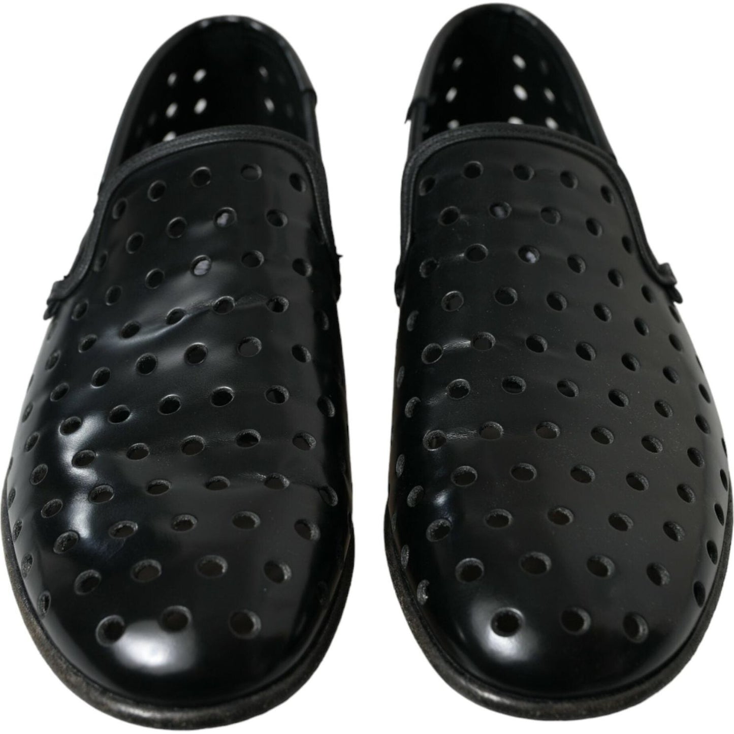 Elegant Black Leather Perforated Loafers