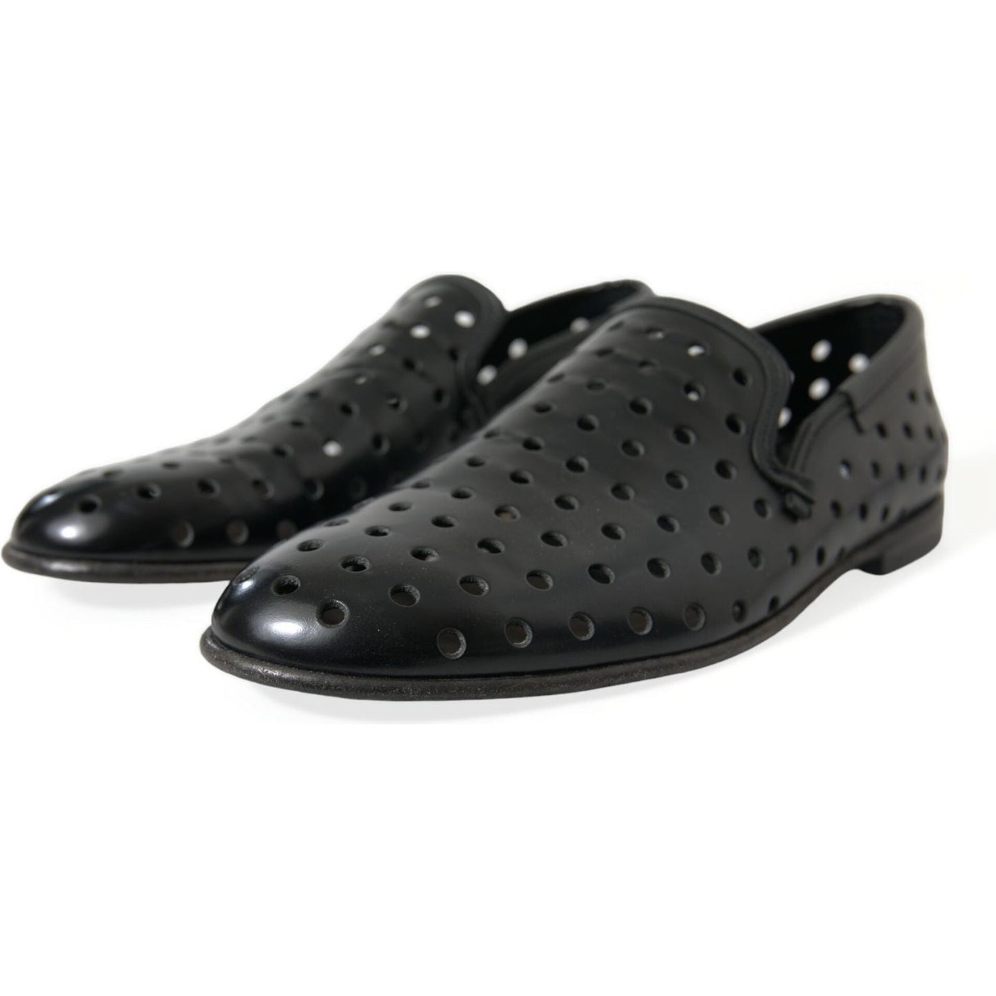 Elegant Black Leather Perforated Loafers