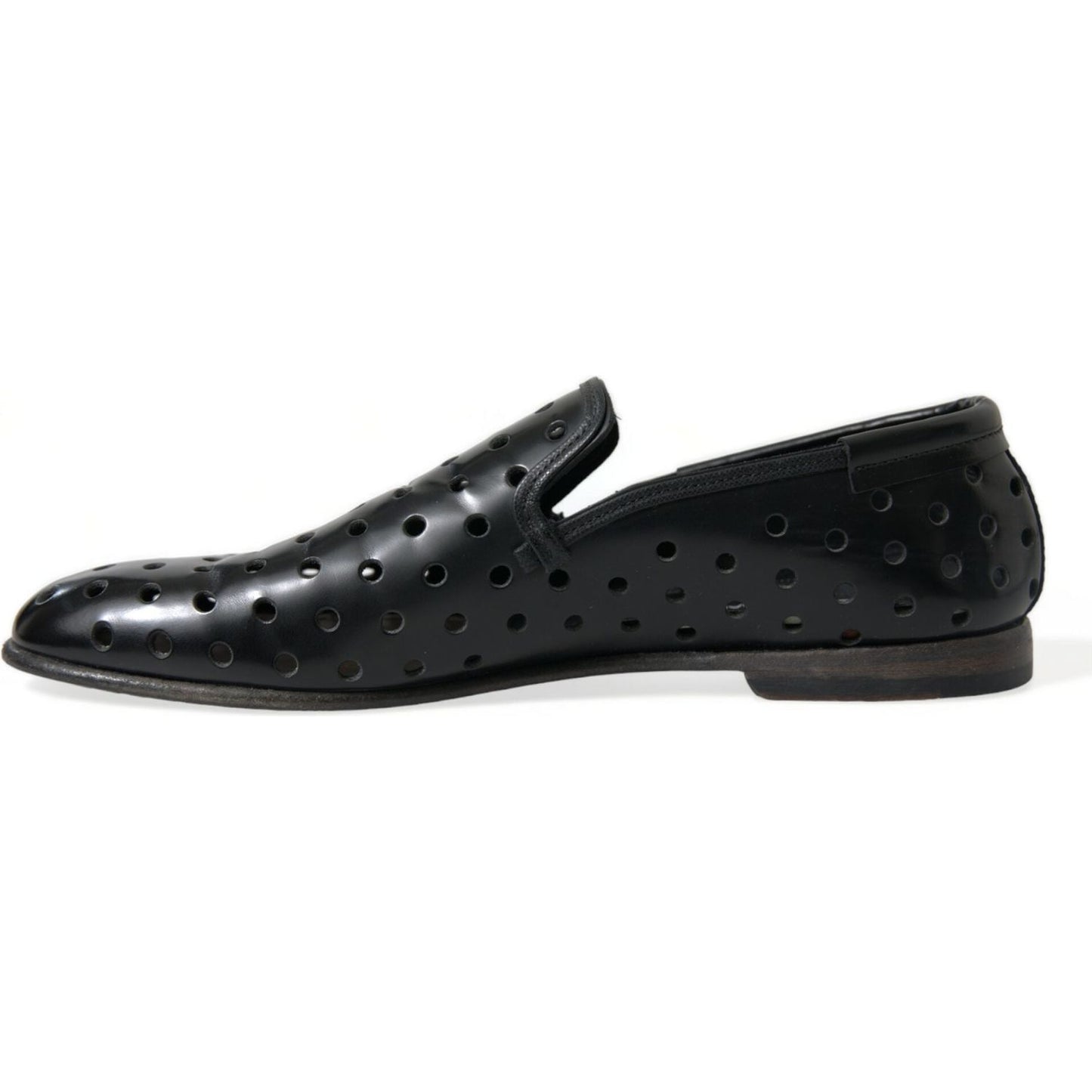 Elegant Black Leather Perforated Loafers