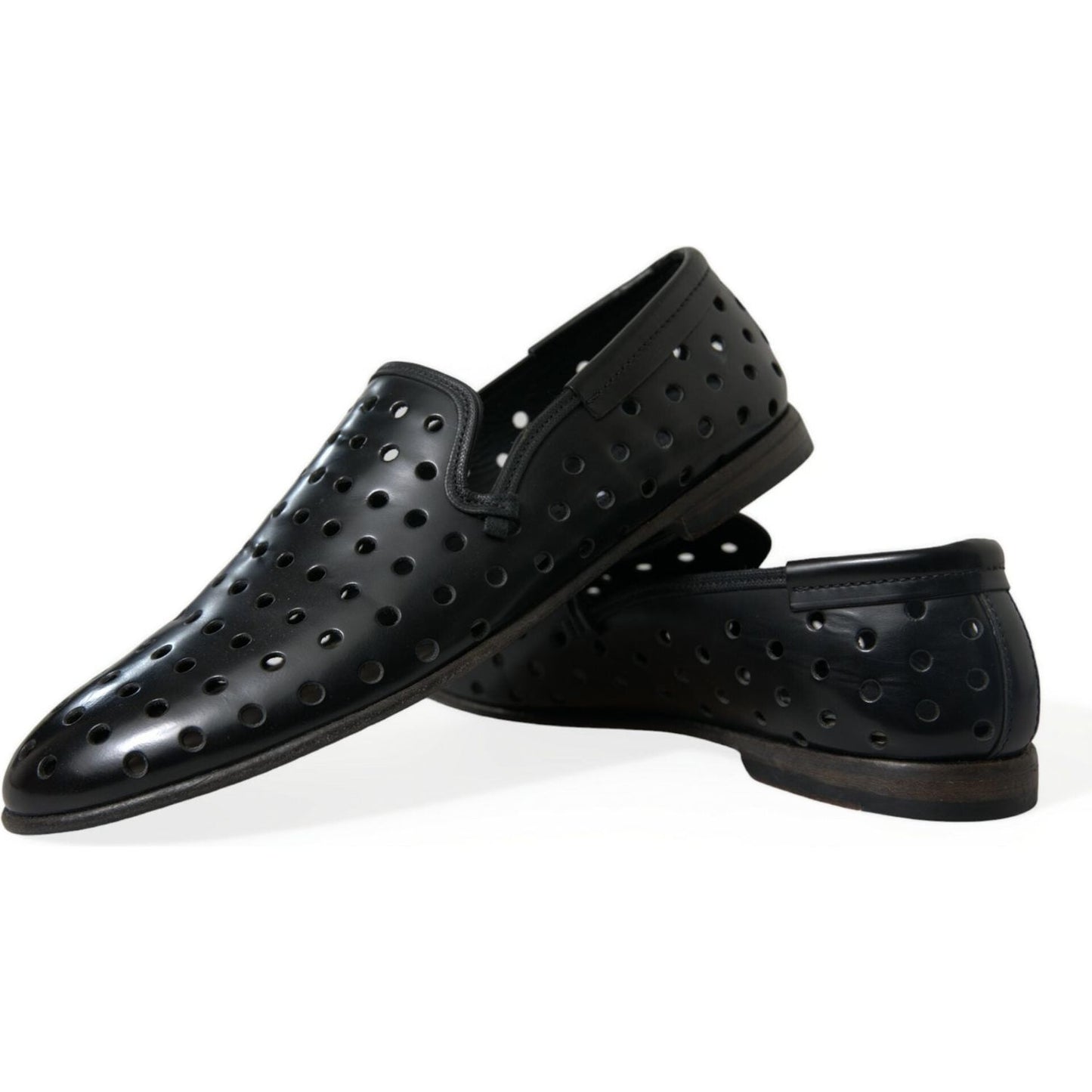 Elegant Black Leather Perforated Loafers