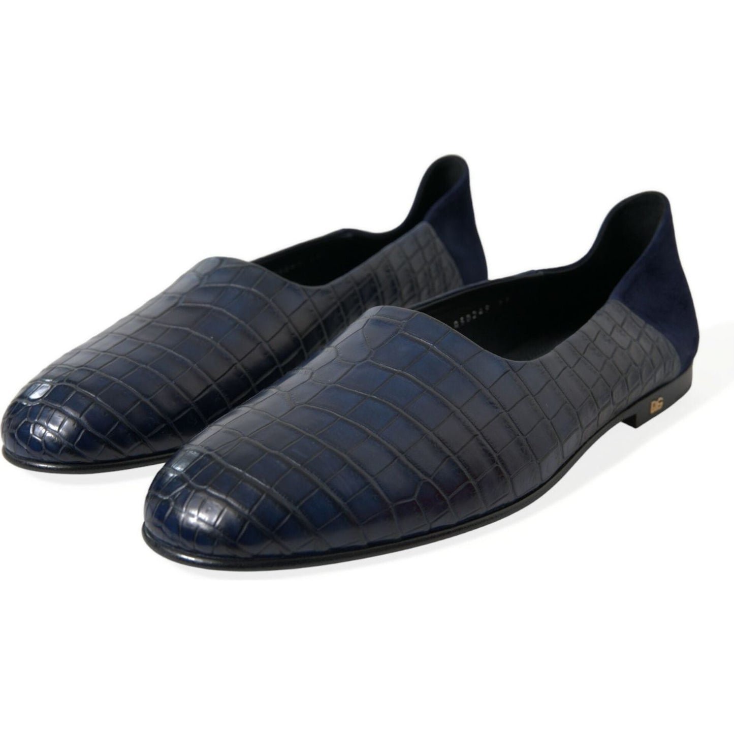 Elegant Blue Crocodile Leather Loafers