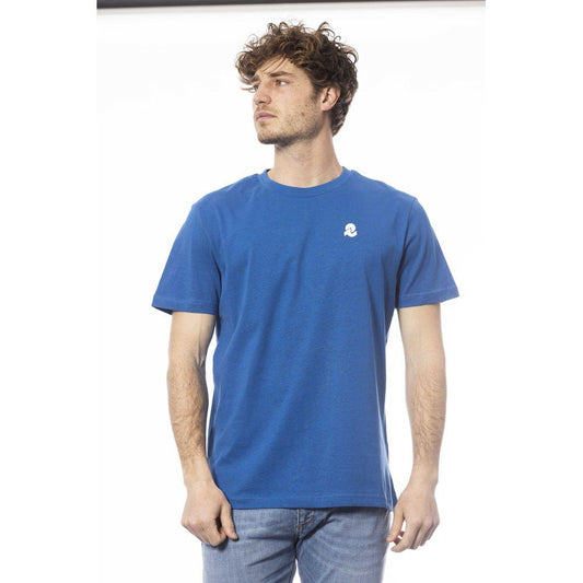 Elegant Blue Cotton Tee with Chest Logo Invicta