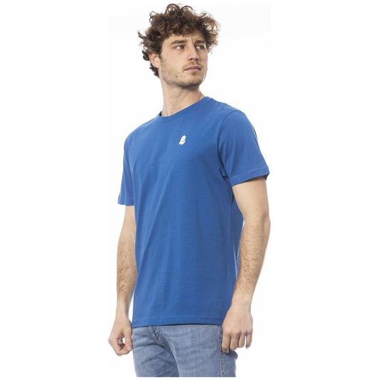 Elegant Blue Cotton Tee with Chest Logo Invicta