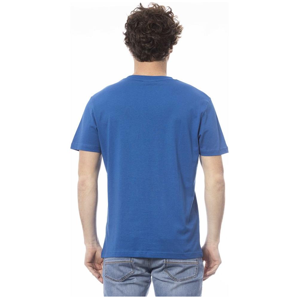 Elegant Blue Cotton Tee with Chest Logo