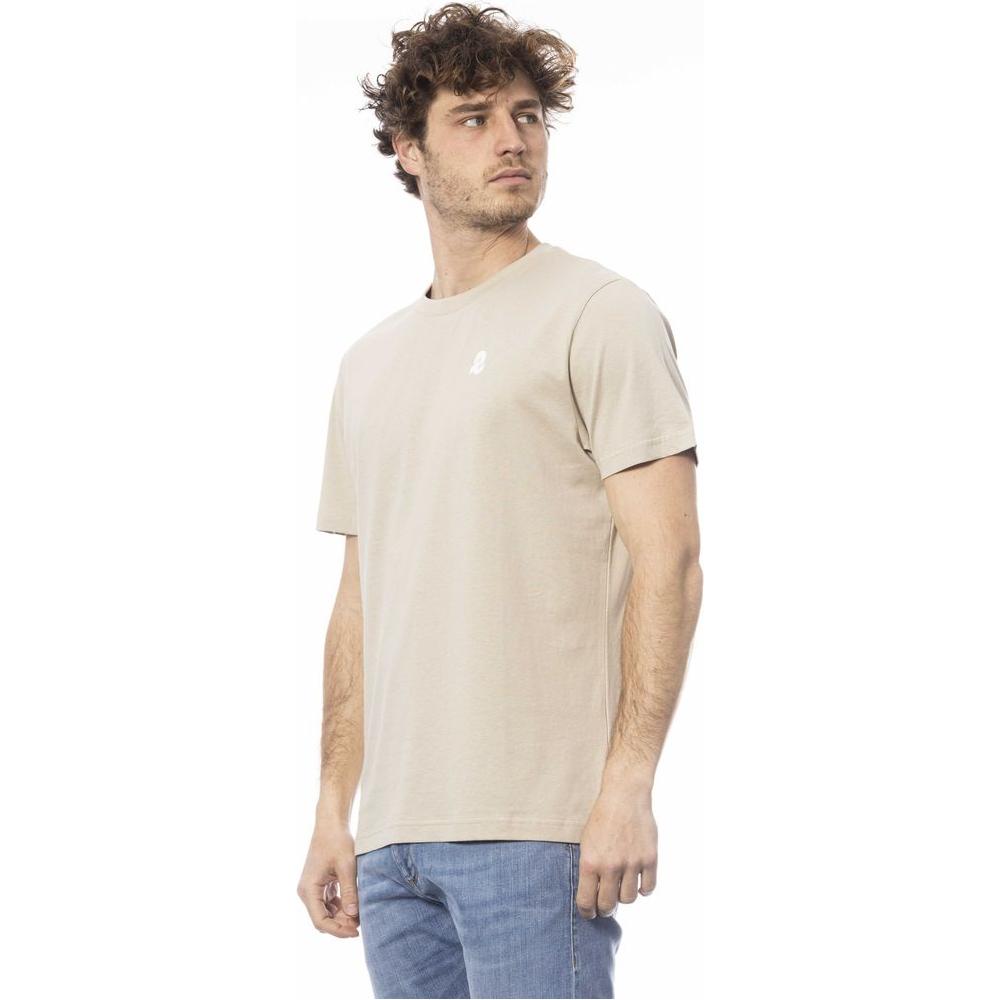 Beige Cotton Crew Neck Logo Tee