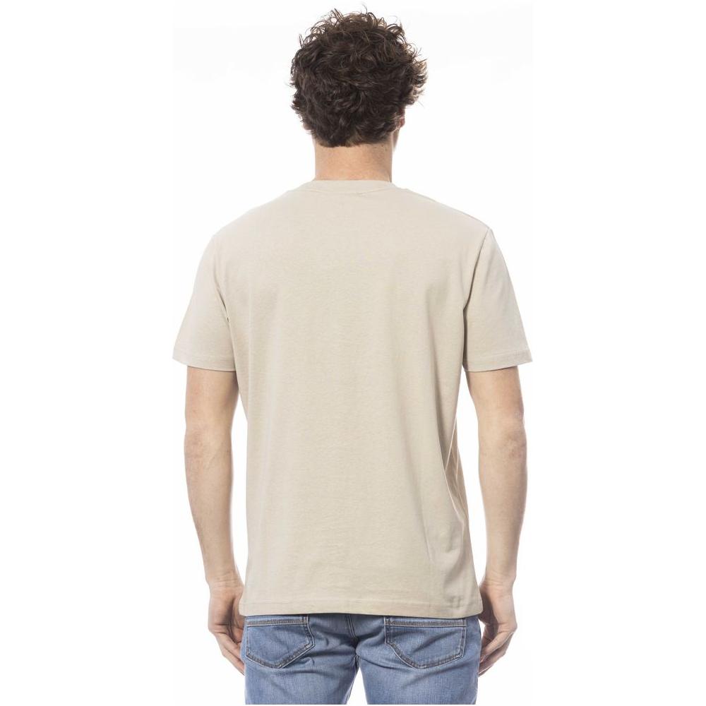 Beige Cotton Crew Neck Logo Tee