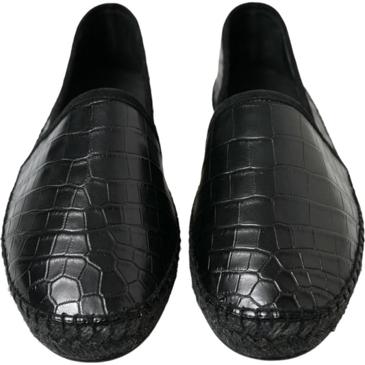 Exotic Black Leather Espadrilles