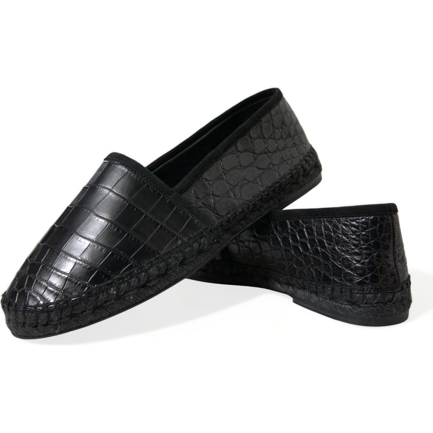 Exotic Black Leather Espadrilles