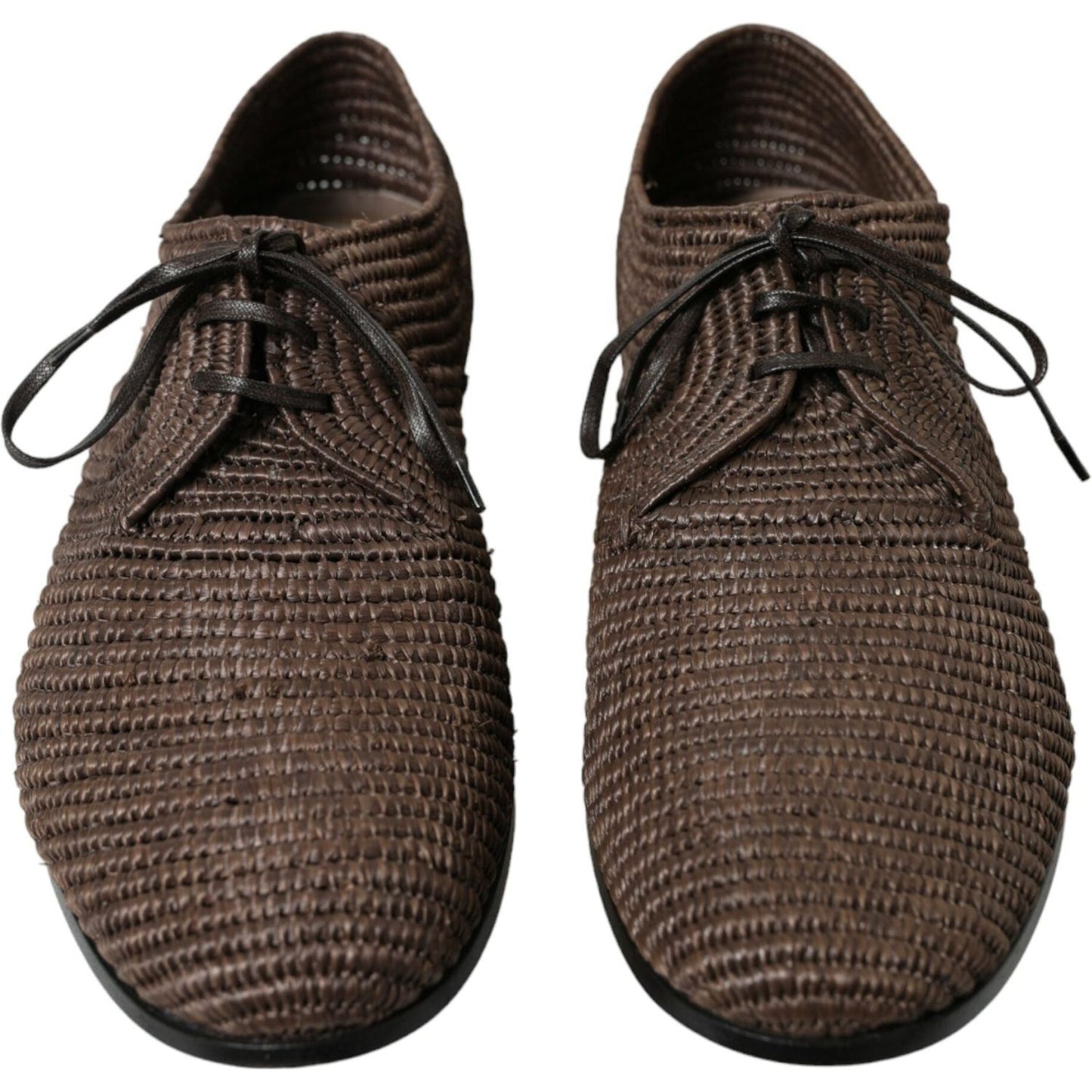 Elegant Raffia Upper Derby Shoes - Lace Up in Brown