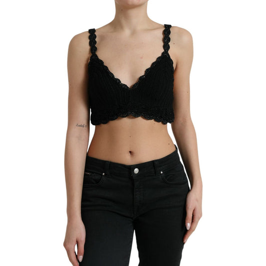 Dolce & Gabbana Black Cotton Bustier Cropped Crochet Tank Top Dolce & Gabbana