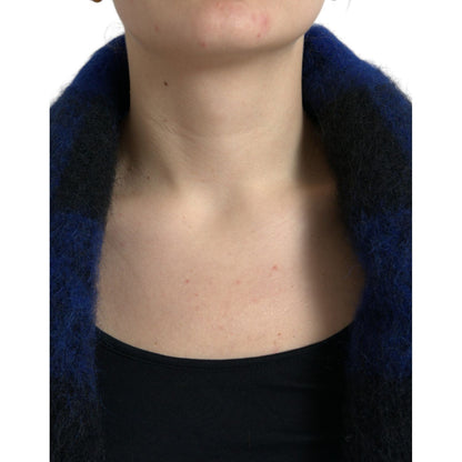 Dolce & Gabbana Black Blue Buffalo Check Poncho Coat Sweater